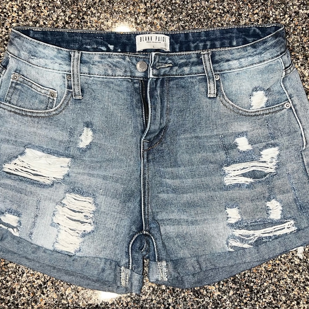 Trendy Blue Distressed Jean Shorts